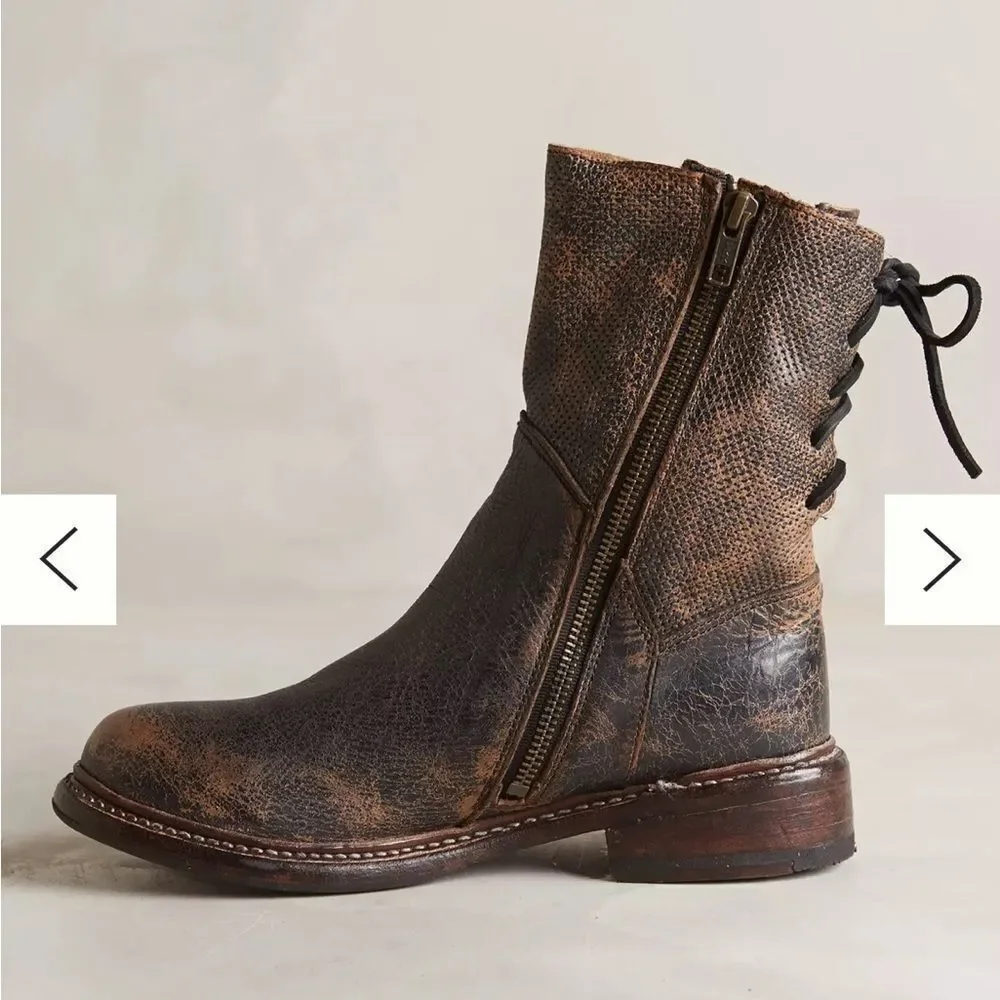 New Bed Stu Anthropologie Newark‎ Distressed Lace Up Riding Western Boots 9.5